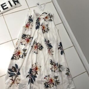 Floral Sleeveless Dress - White with Multicolor Accents
